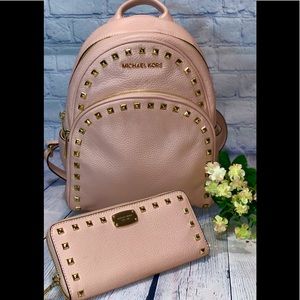 Abbey Ballet pink Backpack W/Gold Studs W/ wallet